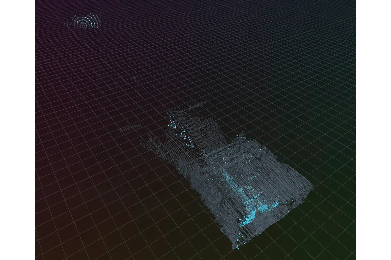 Live L2 lidar scan of the garage shown with negative and cars with fence