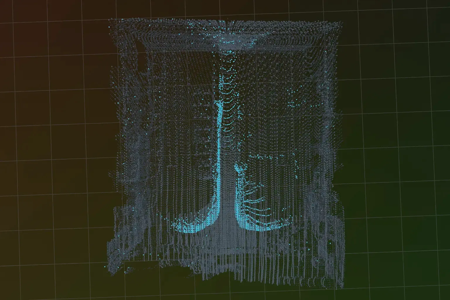Live L2 lidar scan of the garage shown with negative and cars from the top